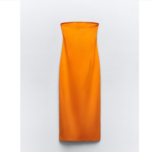 ZARA | NWT ORANGE CUT OUT STRAPLESS METAL RING DRESS STRETCHY SEXY BODY CON - Picture 9 of 15